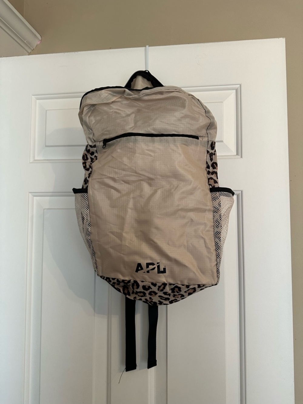 NWOT APL Beige Backpack with Leopard Trim